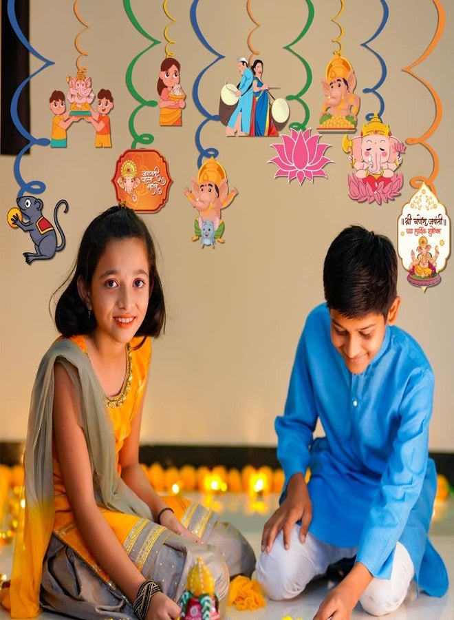 Festiko Set of 20 Pcs Ganpati Bappa Morya Swirls With Cutouts, Hanging Decoration Supplies, Ganesh Chaturthi Decoration Combo,Multicolor Cardstock - Image 4